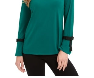 Charter Club Women's Tie-Sleeve Crepe Top Green Size Small