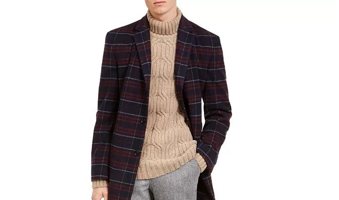 Tommy Hilfiger Men's Modern-Fit Performance Stretch Flex Plaid Addison Overcoat Red Size 40 T