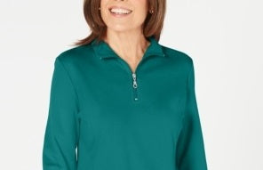 Karen Scott Women's Green Long Sleeve Zip Neck Top Blue Size Medium