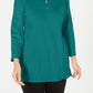 Karen Scott Women's Green Long Sleeve Zip Neck Top Blue Size Medium
