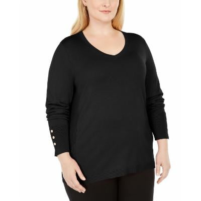 JM Collection Women's Black Solid Long Sleeve Scoop Neck T-Shirt Top Black Size 1X