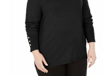 JM Collection Women's Black Solid Long Sleeve Scoop Neck T-Shirt Top Black Size 1X