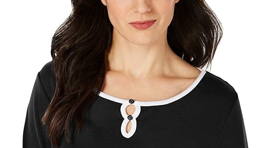Karen Scott Women's Contrast-Trim Top Black Size X-Small