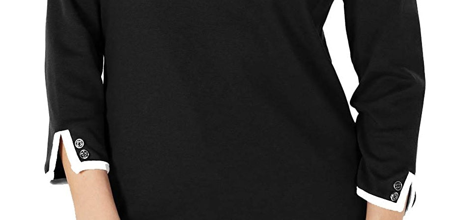 Karen Scott Women's Contrast-Trim Top Black Size X-Small