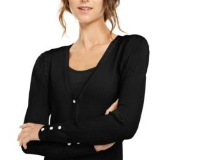 INC International Concepts Women's Petite Puff-Sleeve Cardigan Black- Size PL