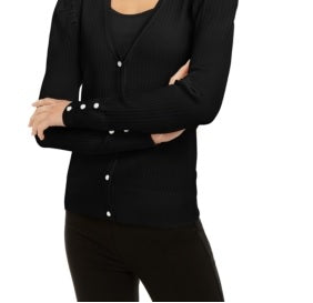 INC International Concepts Women's Petite Puff-Sleeve Cardigan Black- Size PL