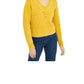 Bar III Women's Womens Eyelet V Neck Crop Sweater Yellow Size X-Large