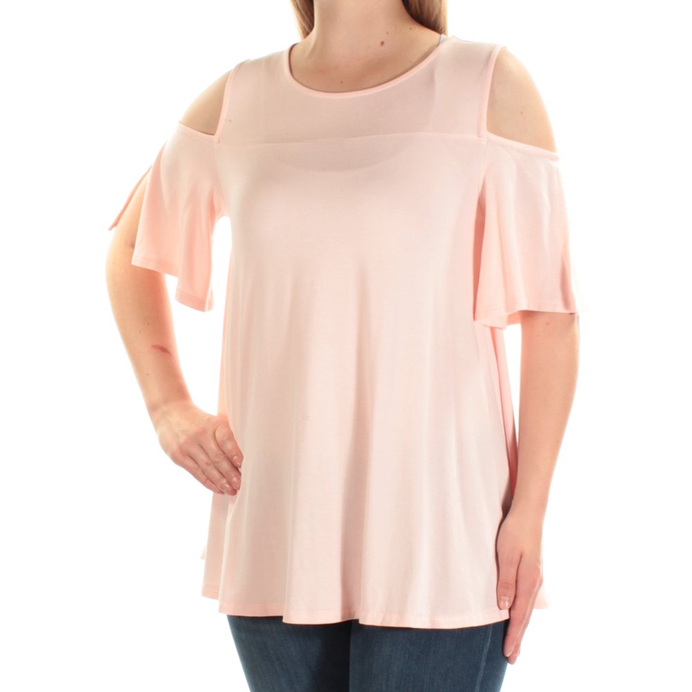 Alfani Women's Front-Cutout Cold-Shoulder Top Light Pink  Size Large