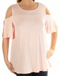 Alfani Women's Front-Cutout Cold-Shoulder Top Light Pink  Size Large