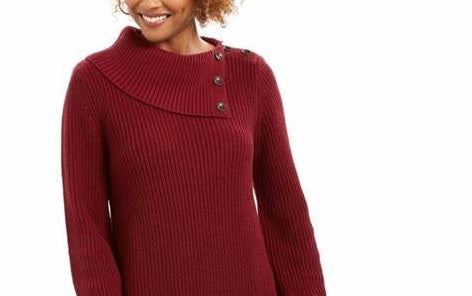 Style & Co Women's Petite Envelope-Neck Scalloped-Edge Sweater Wine Size  PP