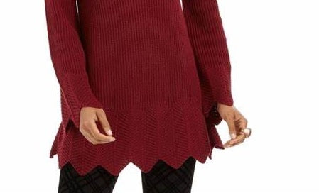 Style & Co Women's Petite Envelope-Neck Scalloped-Edge Sweater Wine Size  PP