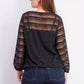 Alfani Women's Petite Sheer-Stripe Balloon-Sleeve Top Black Size PL