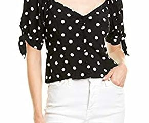 1.STATE Women's Dot Button Front Blouse Black Size Small