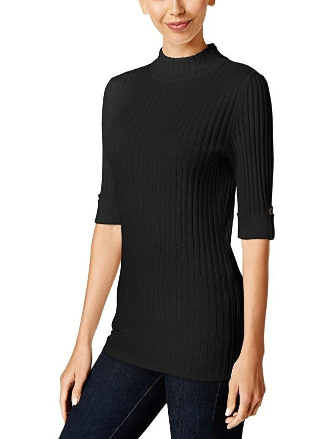 Style & Co Women's Petite Mock-Neck Top Black Size  PS