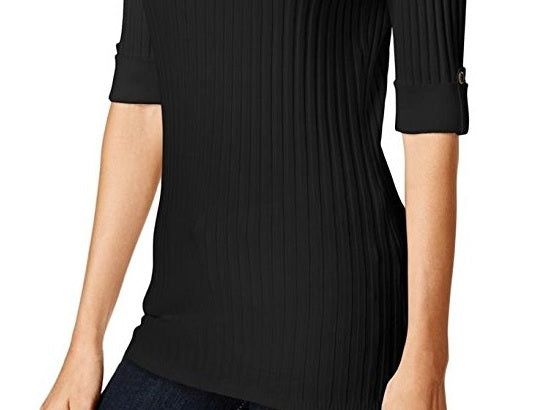 Style & Co Women's Petite Mock-Neck Top Black Size  PS