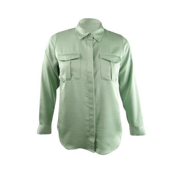 INC International Concepts Women's Hidden-Placket Utility Shirt Dewy Green Size Small