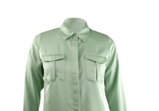 INC International Concepts Women's Hidden-Placket Utility Shirt Dewy Green Size Small