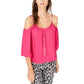INC International Concepts Women's Cold-Shoulder Chain-Detail Top Pink Peacock Size X-Small