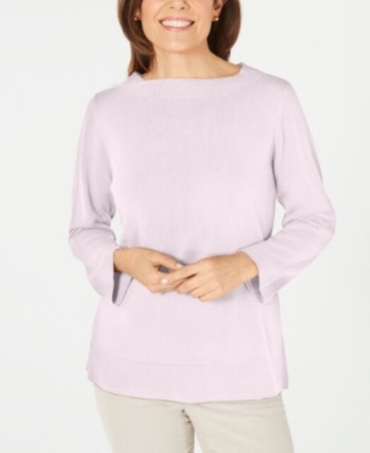 Karen Scott Women's Bateau-Neck Long-Sleeve Sweater Pink Size X-Large