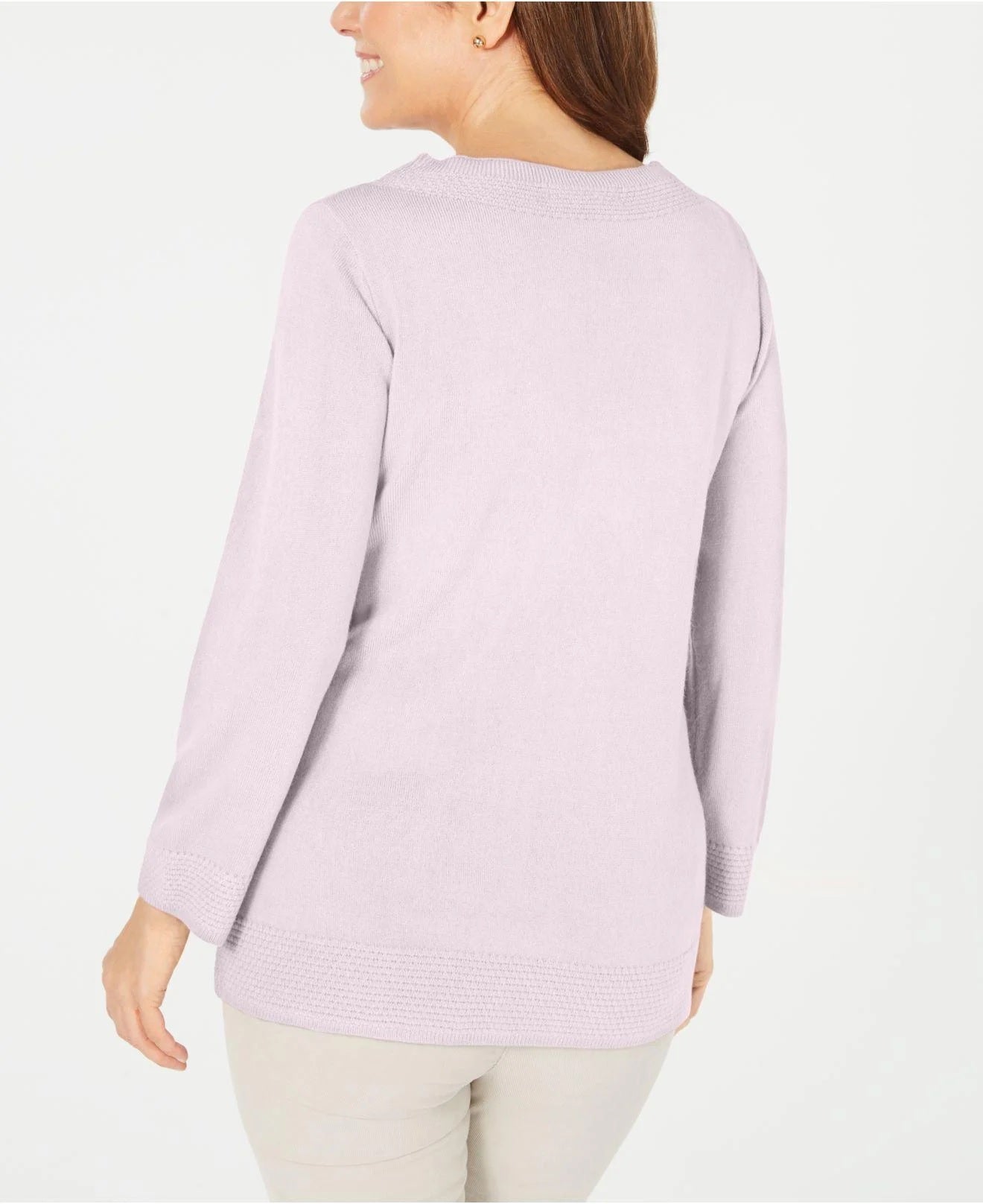 Karen Scott Women's Bateau-Neck Long-Sleeve Sweater Pink Size X-Large