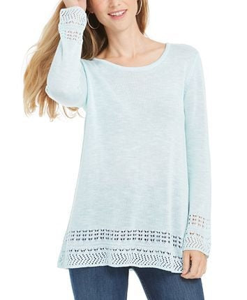 Style & Co Women's Petite Pointelle-Trim Sweater Mint Size PM