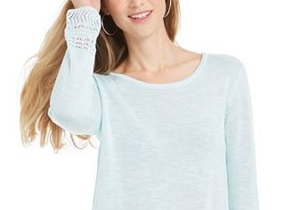 Style & Co Women's Petite Pointelle-Trim Sweater Mint Size PM