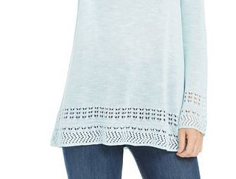 Style & Co Women's Petite Pointelle-Trim Sweater Mint Size PM