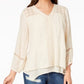 Style & Co Women's Lace-Yoke Handkerchief-Hem Top White Size X-Small