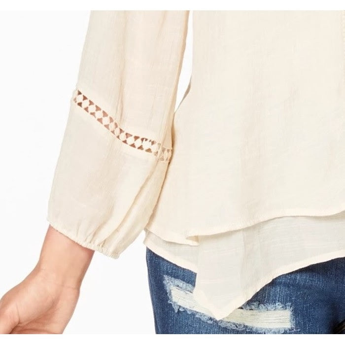 Style & Co Women's Lace-Yoke Handkerchief-Hem Top White Size X-Small