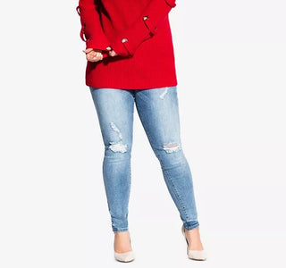 City Chic Women's Trendy Plus Size Grommet-Sleeved Sweater Red Size 22W