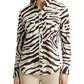 Ralph Lauren Women's Animal Print Long Sleeve Collared Button Up Top Beige/Brown  Size Medium