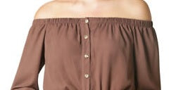 Style & Co Women's Off-The-Shoulder Bell-Sleeve Top Brown Size X-Large