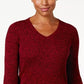 Karen Scott Women's Petite Cotton Ribbed Marled Sweater Brown Size Petite Small