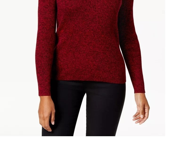 Karen Scott Women's Petite Cotton Ribbed Marled Sweater Brown Size Petite Small