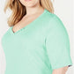 Karen Scott Women's Button-Detail V-Neck Top Aqua Water Size Medium