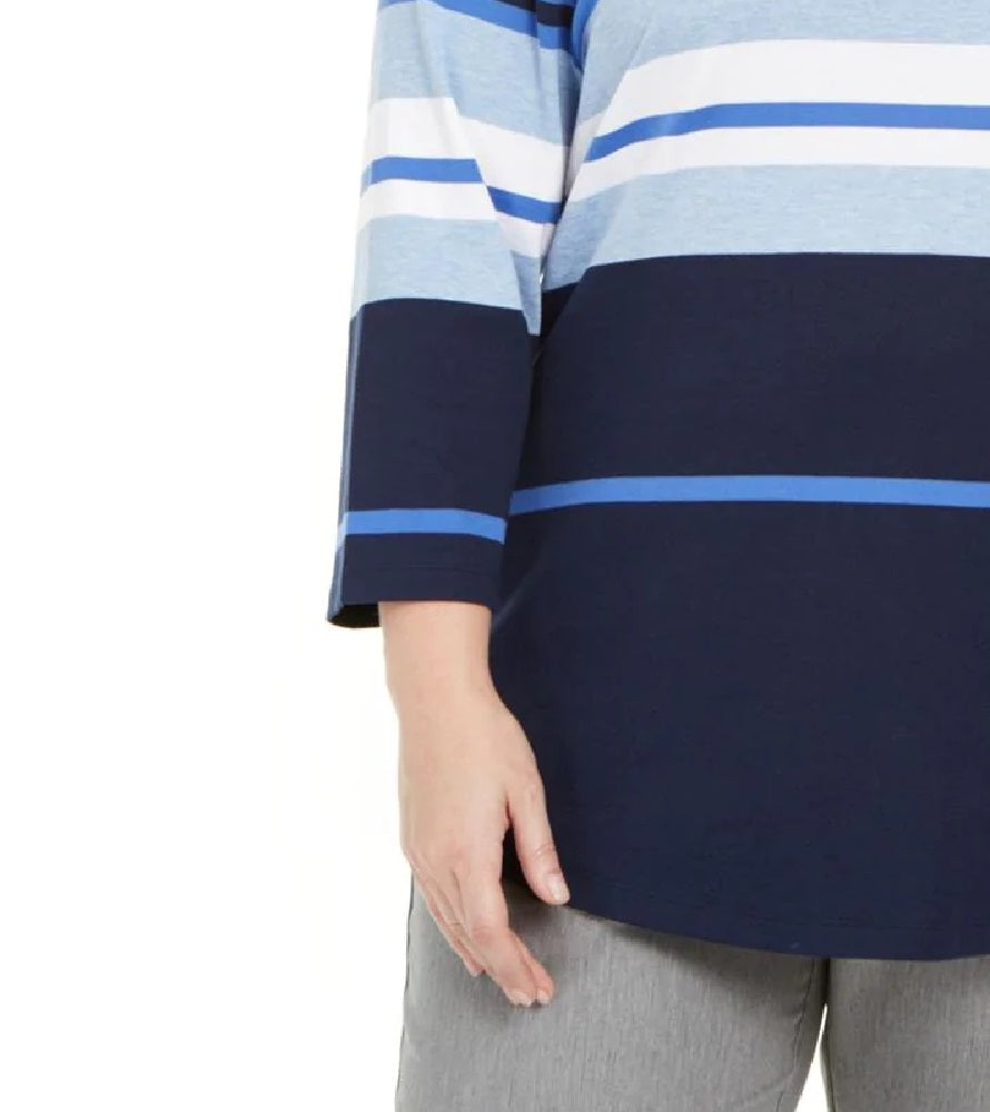 Karen Scott Women's Plus Zahara Striped Top White Size 0X