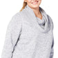 Ideology Women's Plus Fleece Cowl Neck Pullover Top Grey Size 3X