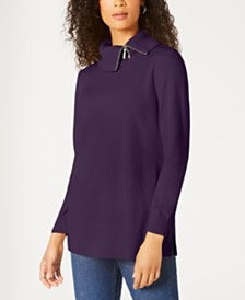 Karen Scott Women's Cotton Zip-Neck Sweater Purple Size X-Small