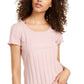 Pink Rose Junior's Rib Knit Lettuce Edged T-Shirt -Pink Size Small