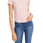 Pink Rose Junior's Rib Knit Lettuce Edged T-Shirt -Pink Size Small