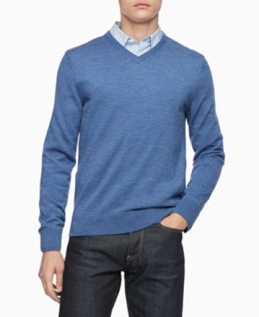Calvin Klein Men's Merino Wool Pullover V Neck Sweater Blue Size X-Small