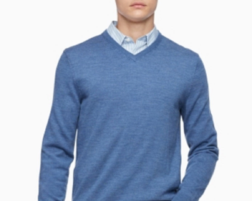 Calvin Klein Men's Merino Wool Pullover V Neck Sweater Blue Size X-Small