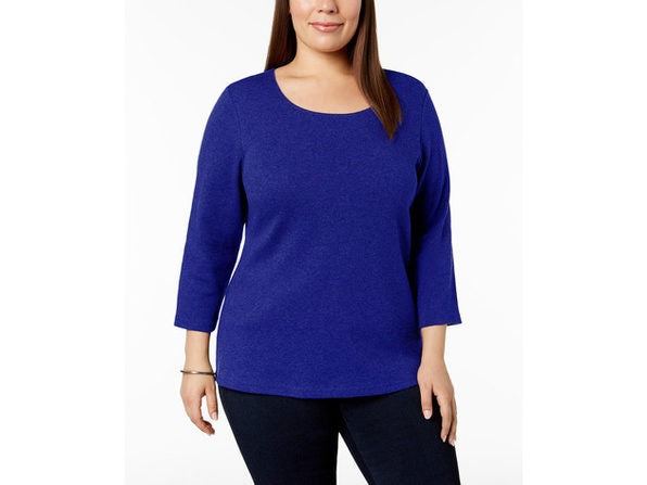 Karen Scott Women's Plus Size Cotton Scoop-Neck Top Blue Size 0X