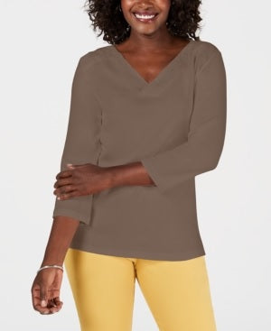 Karen Scott Women's Eyelet-Trim Top Brown Size Medium