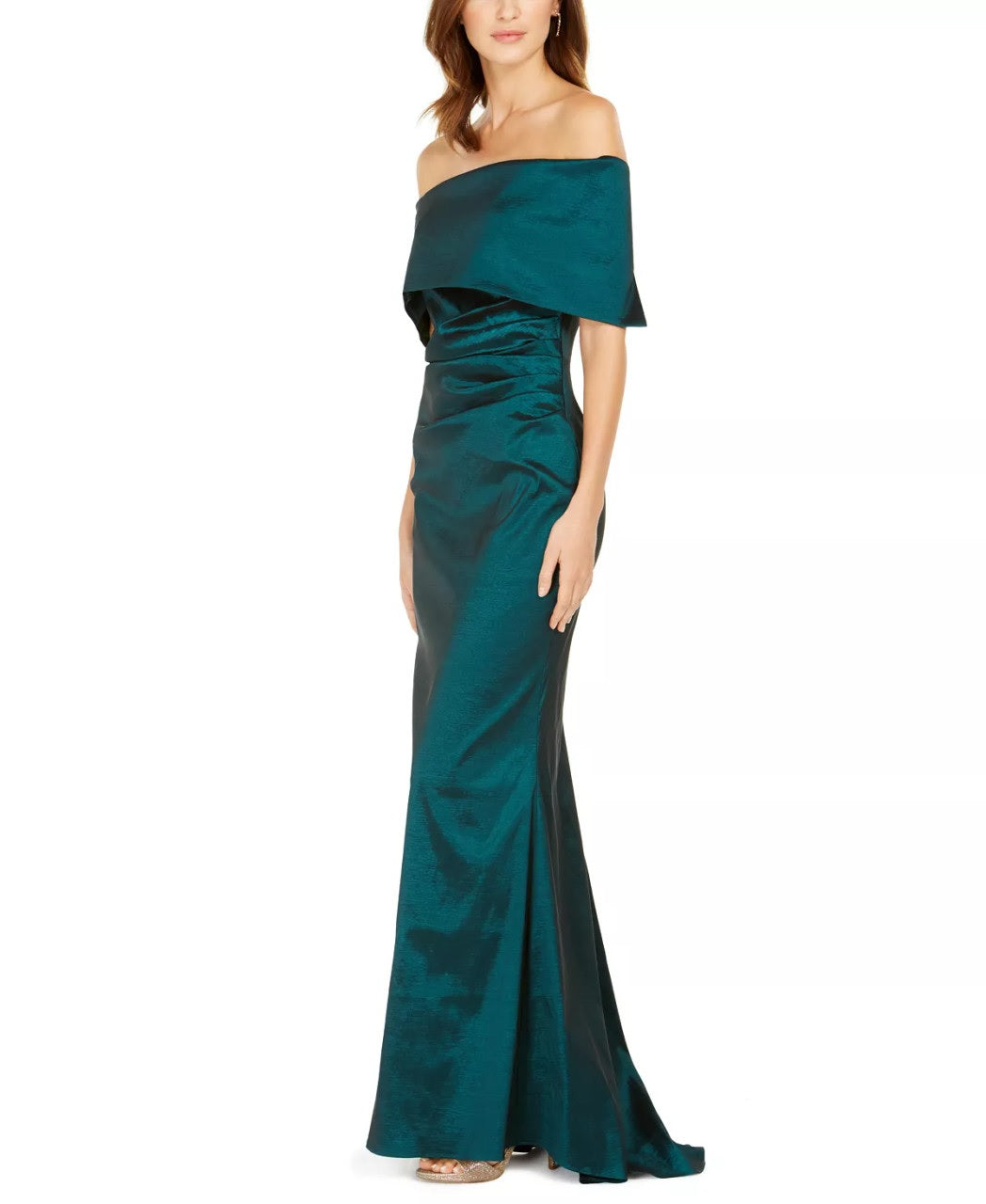 Vince Camuto Women's Satin Foldover Off-The-Shoulder Gown Green Size 2