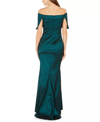 Vince Camuto Women's Satin Foldover Off-The-Shoulder Gown Green Size 2