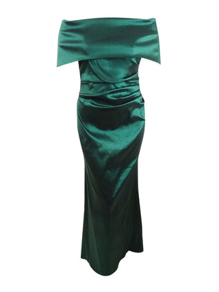 Vince Camuto Women's Satin Foldover Off-The-Shoulder Gown Green Size 2