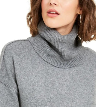 Bar III Women's Turtleneck Hi-Low Pullover Sweater Grey Size X-Large