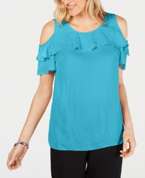 JM Collection Women's Ruffled Off-The-Shoulder Top Blue Size XX-Large