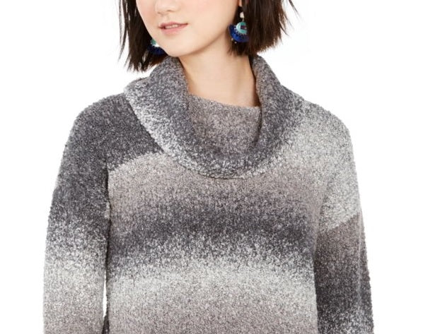 Style & Co Women's Ombre Long Sleeve Turtle Neck Blouse Sweater Gray Size P/P